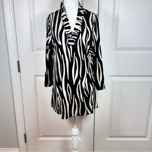 La Mer Luxe Zebra Print Tunic Top Women Medium Black White Stretch Resort
